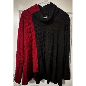 Lisa Bayne Colorblock Tunic Top Crinkle Lagenlook Cowl Neck Boho Art Knit Med